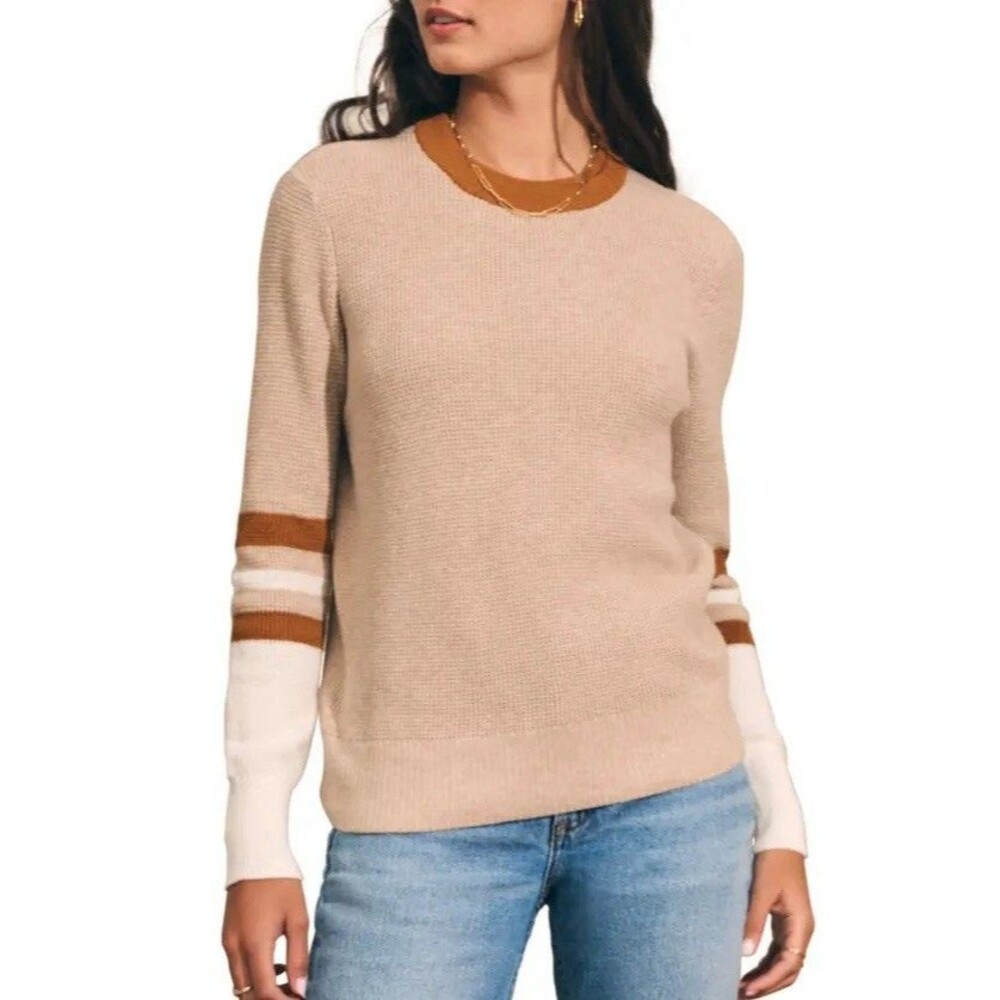 Faherty Sweater Women Medium BrownThrowback Organic Cotton Cashmere Blend Cozy